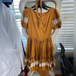 German style vintage yellow/ mustard mini ruffle dress